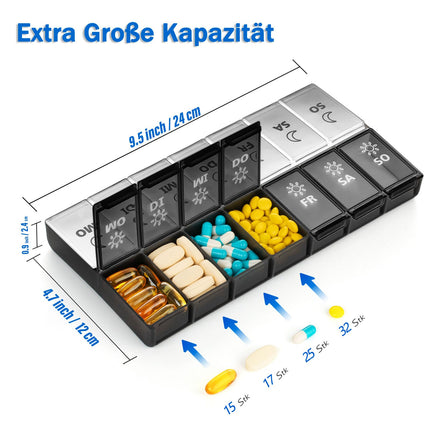 Tablešu kastīte 7 dienām no rīta vakarā liela, tablešu kastīte 14 dienām vakarā XL liels dozators medikamentiem liela tablešu kastīte medikamentu kastīte 7 dienām vitamīniem, uztura bagātinātājiem un medikamentiem