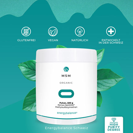 EnergyBalance OptiMSM - 100% tīrs pulveris, augsta deva, dabīgs, metilsulfonilmetāns - bez cukura, bez piedevām - Šveices kvalitāte - 500 g