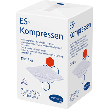 ES-KOMPRESSES nesterilas 7,5x7,5 cm 8 slāņu 100 gab.