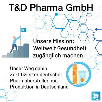 Šķīstošo tablešu asorti maisījums T&amp;D Pharma - 7x20 = 140 vācu šķīstošās tabletes - vitamīni un minerālvielas augļu garšās - ražots Vācijā