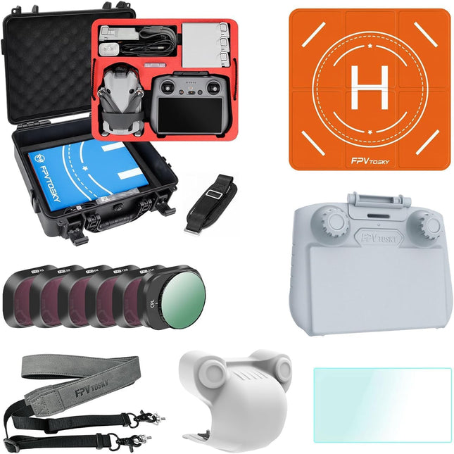 FPVtosky Drone Mini 4 Pro aksesuāru 7 vienā komplekts, divslāņu Mini 4 Pro pārnēsāšanas soma, ND filtru komplekts, nolaišanās paliktnis, siksniņa, RC-2 saules aizsargs, ekrāna aizsargs DJI Mini 4 Pro [tikai Mini 4 Pro RC 2]