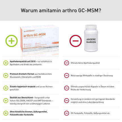 amitamin arthro GC MSM Glikozamīns un hondroitīns un MSM plus C vitamīns | 120 kapsulas | Aptiekas kvalitāte | individuāli higiēniski iepakoti | bez nevajadzīgām piedevām | Vācu produkcija