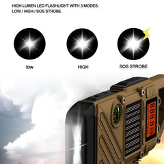 Rācija pieaugušajiem, darbības rādiuss 10 km - 2 gabalu komplekts ar SOS trauksmi, LED lukturīti un FM radio - 3 uzlādes veidi: saules, rokas, USB - avārijas radio piedzīvojumiem brīvā dabā