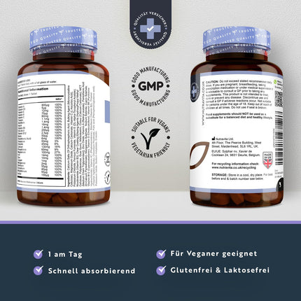 Multivitamīni un minerālvielas - 365 tabletes ar augstu devu ar bioaktīvām formām un augstākās kvalitātes izejvielām - Neatkarīgi laboratorijā pārbaudītas - vegānas, multivitamīnu tabletes ar 26 aktīviem vitamīniem