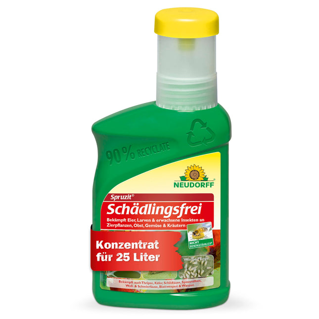 Neudorff Spruzit Pest-Free – koncentrāts apkaro kaitēkļus, piemēram, bukskodes, laputis un tripšus dekoratīvajos augos, dārzeņos un garšaugos, 250 ml