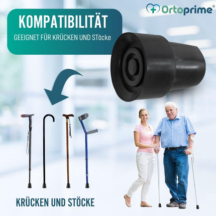 OrtoPrime 2 neslīdošu kruķu iepakojums, kruķi, kruķi, caurules, 18 mm, 19 mm un 20 mm, nūjas, kruķu un pamatņu uzgaļi, gumijas dībeļi, nūjas un kruķi, 2 gabali