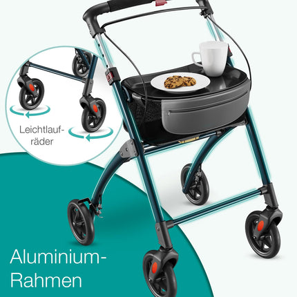 ELONEO rullītis mājām, 54 cm plats, salokāms un viegls, ieskaitot paplāti un auduma grozu, šaurs rullītis mājām, iekštelpu rullītis, salokāms, alumīnijs, mobilitātei mājās, antracīta krāsā