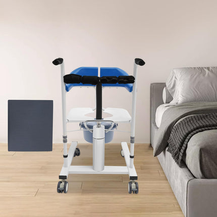 MINRS hidrauliskais pacientu pacēlājs, pārvietošanas krēsls, dušas krēsls ar riteņiem līdz 90 kg, tualetes krēsls senioriem, 180° dalāms sēdeklis slimniekiem, vecāka gadagājuma sievietēm, invalīdiem, grūtniecēm, zils