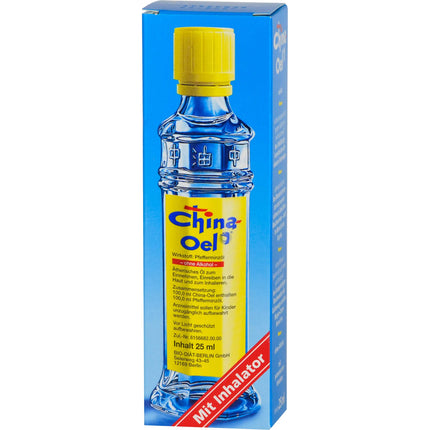 Ķīnas eļļa 25 ml ar inhalatoru - tīra piparmētru eļļa iekšķīgai lietošanai un inhalācijām saaukstēšanās un muskuļu sāpju gadījumā