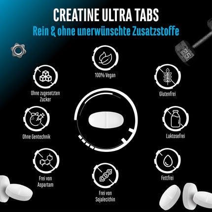 Kreatīna Ultra tabletes - 300 tabletes ar 1150 mg tīra kreatīna monohidrāta katrā - 100 lietošanas reizes - Premium: īpaši smalkas + sietveida faktors 200 - Augsta deva - Vegāns