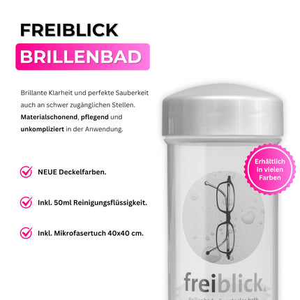Freiblick briļļu vanniņa (pelēka) komplektā ar 50 ml speciālo tīrīšanas līdzekli un mikrošķiedras lupatiņu | Optiķa kvalitātes briļļu tīrīšanas lupatiņa | Briļļu tīrīšana katram briļļu pārim