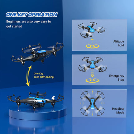Drons iesācējiem RC mini drons ar divām baterijām 16 minūšu lidojuma laiks iekštelpās RC tālvadības drons 3D apgriešanas augstuma noturēšana RC kvadrokopters ar tālvadības pulti bērniem meitenēm, dēliem, zēniem, rotaļlietu dāvana