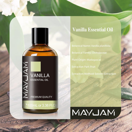 MAYJAM vaniļas ēteriskā eļļa 100 ml, vaniļas eļļa difuzoram, gaisa mitrinātājam, DIY, mājai, skapjiem