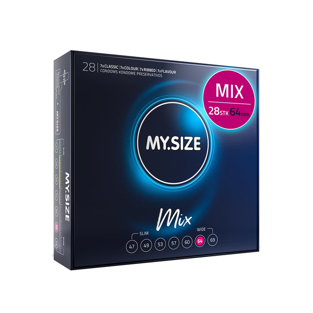 My.Size Mix prezervatīvi, 6. izmērs, 64 mm, liels iepakojums, 28 gabali