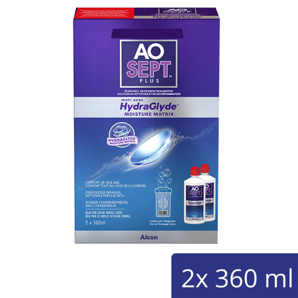 Aosept Plus ar Hydraglyde kontaktlēcu šķīdumu, lielapjoma iepakojums, 2 x 360 ml