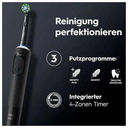 Oral-B Vitality Pro elektriskā zobu birste, 1 birstes galviņa, 3 tīrīšanas režīmi zobu kopšanai, Braun dizains, melna