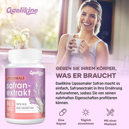 Liposomu safrāns 88,5 mg - safrāna ekstrakta kapsulas, 100% tīrs, augstas devas safrāns - augstākās kvalitātes safrāns vīriešiem un sievietēm, 60 kapsulas, 2 mēnešu krājums