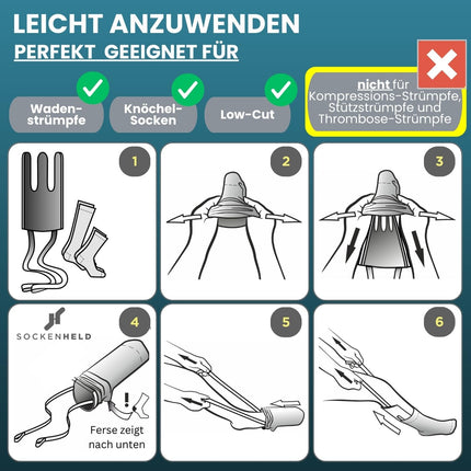 SOCKENHELD® 2-in-1 Premium zeķubikses – ar kabatu piekarināšanai papildu aizsardzībai un higiēnai – Ērtas savilcējstieni – Ideāli piemērotas senioriem, grūtniecēm un cilvēkiem ar ierobežotu kustību amplitūdu – 23 cm