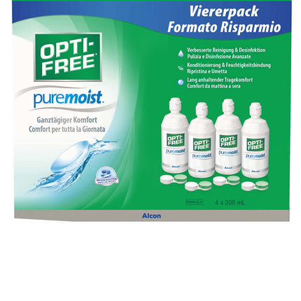 Opti-Free PureMoist kontaktlēcu kopšanas šķīdums, sistēmas iepakojums, 4 x 300 ml