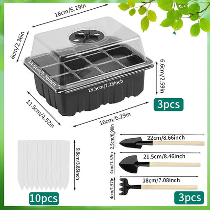 Iekštelpu siltumnīcas audzēšanas kaste, 3 gab. 36 šūnu mini siltumnīcas audzēšana, audzēšanas paplātes stādiem, stādu sākuma paplātes siltumnīcas audzēšanas paplāte ar vāku un ventilāciju stādiem