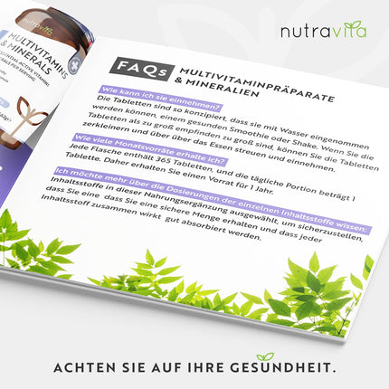 Multivitamīni un minerālvielas - 365 tabletes ar augstu devu ar bioaktīvām formām un augstākās kvalitātes izejvielām - Neatkarīgi laboratorijā pārbaudītas - vegānas, multivitamīnu tabletes ar 26 aktīviem vitamīniem