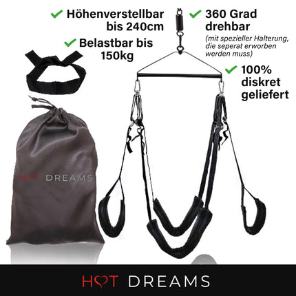 HOT DREAMS® 2-in-1 mīlas šūpoles durvīm un griestiem – Luksusa seksa šūpoles pāriem līdz 200 kg | Polsterēts, regulējams, ērts | Durvju vēršanas sekss | Erotiskas šūpoles pieaugušajiem (bez kronšteina)