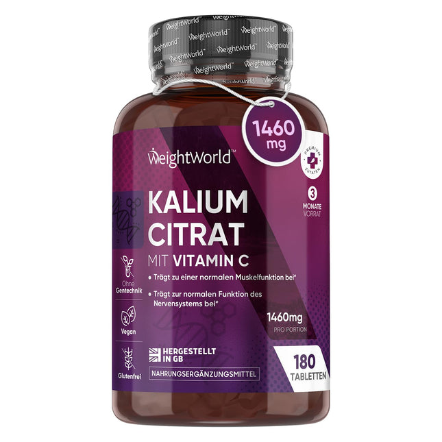 Kālija tabletes - 1460 mg vienā porcijā - 180 tabletes un vegānas - muskuļu veidošanai un nervu sistēmai (EFSA) - 3 mēnešu krājumi - kālija hlorīda alternatīva - WeightWorld