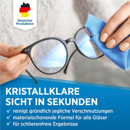 PRINOX® briļļu tīrīšanas komplekts 250 ml ar mikrošķiedras briļļu tīrīšanas drānu - Briļļu tīrīšanas līdzeklis ar mikrošķiedras drānu visām brillēm, lai noņemtu tauku traipus un pirkstu nospiedumus uz brillēm