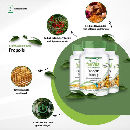 Fairvital | Bišu propoliss 500 mg - 3 x 60 kapsulas - AUGSTA DEVA