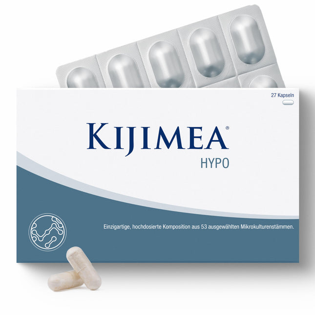 Kijimea® HYPO (agrāk K53) – unikāls, augstas devas sastāvs, kas sastāv no 53 koordinētām mikrokultūru celmiem, kas sastopami arī dabiskajā zarnu florā – 27 kapsulas