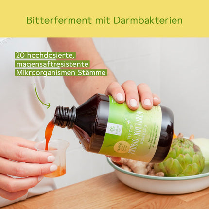 BitterLiebe® Bitter Probio-Cultures Complex - šķidras zarnu baktērijas - zarnās šķīstošās probiotikas ar 20 baktēriju celmiem - 15 miljardi baktēriju