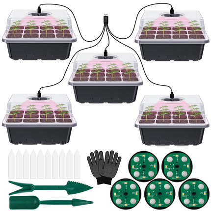 5 sēklu paplātes ar augšanas gaismu, sēklu sākuma paplātes, iekštelpu siltumnīcas audzēšanas kaste sēklu un stādu dīgšanai