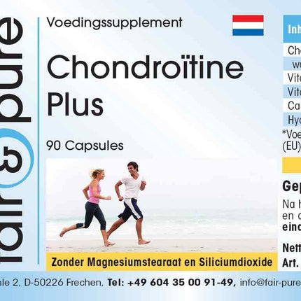 Fair &amp; Pure® - Chondroitin Plus - 90 kapsulas - ar hialuronskābi - kalciju - D un E vitamīniem - bez magnija stearāta