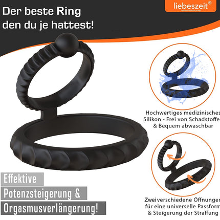 LIEBESZEIT© Penisring Dual - NEUHEIT 2025 - Innovativer Cockring Penis Ring Sexspielzeug Pennisring dehnbar Silikon - Cock Hodenring Extrem Potenzsteigerung Erektionshilfe Sextoy Penisringe für Männer