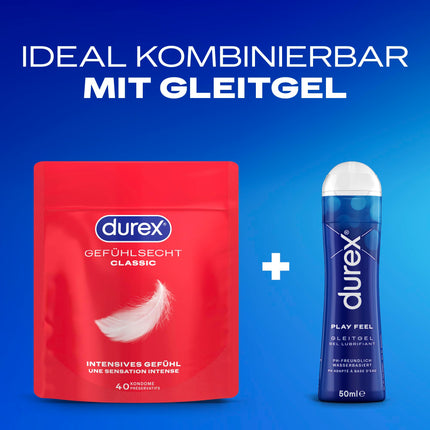 Durex Real Feel Classic prezervatīvi – plāni prezervatīvi ar anatomisku, viegli uzvelkamu formu, lubrikēti ar silikona gēlu – 40 gabalu iepakojums (1 x 40 gabali)