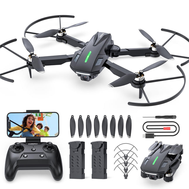 DEERC drons ar 1080P kameru bērniem, RC kvadrokopters D75, salokāms ar Wifi pārraidi, ilgs lidojuma laiks, bezsuku motors, augstuma noturēšana, vienas atslēgas iedarbināšanas drona spēles dāvana iesācējiem zēniem, C0