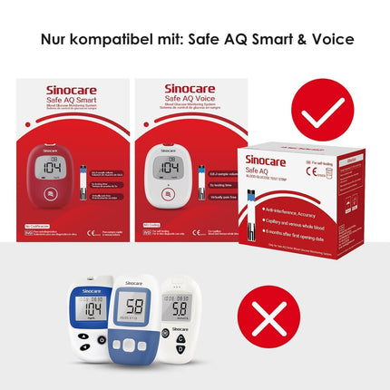 Sinocare asins glikozes testa strēmeles 50 tikai Safe AQ Smart asins glikozes mērītājam (nav iekļautas komplektā)