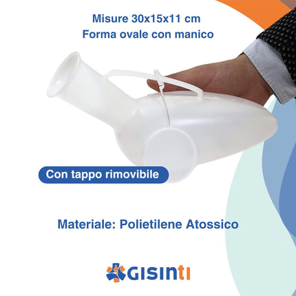 Gisinti - Urine Man pārnēsājamais pisuārs vīriešiem, vīriešu pisuārs izgatavots no netoksiska polietilēna, ražots Itālijā, 1 gabals, krāsa balta