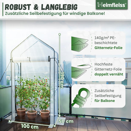 Heimfleiss® tomātu siltumnīca balkonam un dārzam | Tomātu siltumnīca maza | Ziemai izturīga polituneļa siltumnīca | Tomātu istabas augu telts, kas izgatavota no folijas un metāla rāmja | Pavairošanas mājas balkona siltumnīca