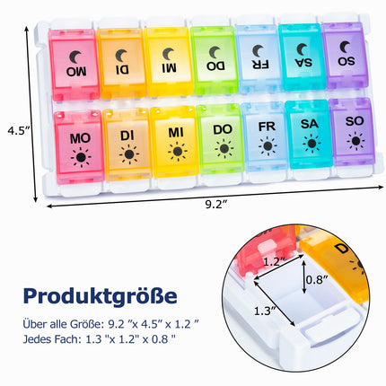 Tablešu kastīte 7 dienām, tablešu kastīte 14 dienām ar 2 nodalījumiem, rīta/vakara zāļu kastīte ar 14 nodalījumiem un spiedpogas dizainu, tablešu organizators zivju eļļai, uztura bagātinātājiem