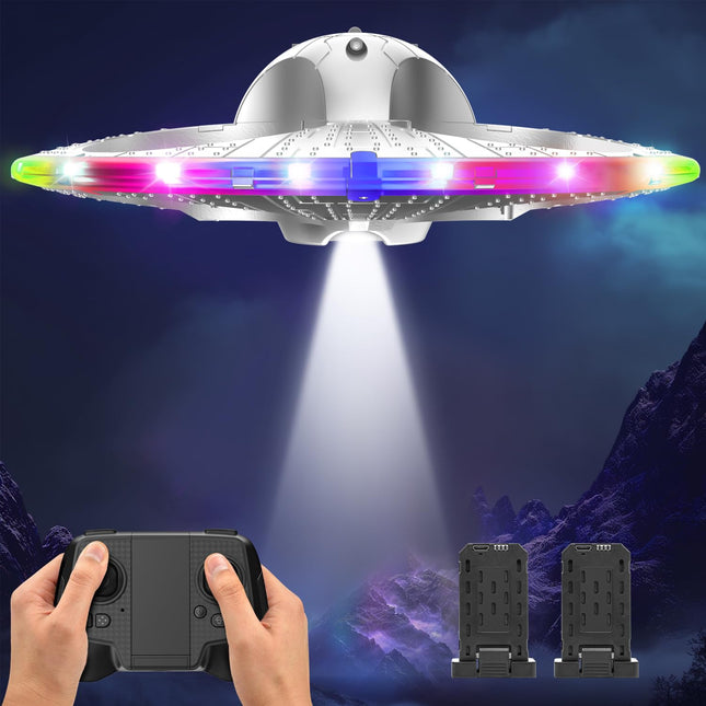 Drons RC UFO bērniem un iesācējiem, tālvadības lidaparāts ar gaismu, RC lidaparāta helikoptera kvadrokopters ar automātisko lidošanas funkciju un 2 akumulatoriem (15 minūtes)