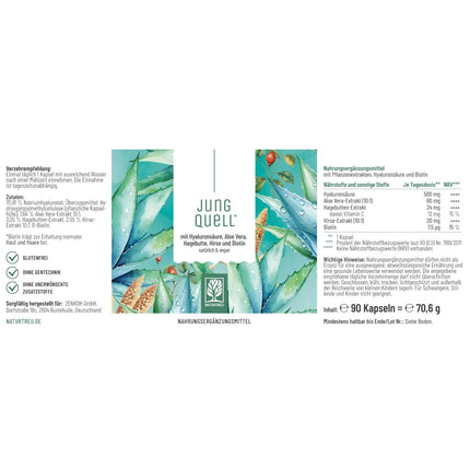 NATURTREU® hialuronskābes kapsulas ar 500 mg augstas devas hialuronskābes ar alveju, biotīnu un C vitamīnu - 90 kapsulas ādai* un locītavām** - dabīgas un vegānas