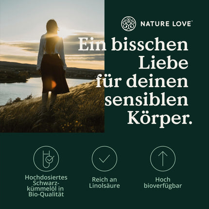 NATURE LOVE® Organiskā melnā ķimenes eļļa - 240 vegānas kapsulas - augsta deva: 1000 mg Ēģiptes melnā ķimenes eļļas vienā dienas devā - no kuriem 50% linolskābes - auksti spiesta, dabiski ražota un laboratorijā pārbaudīta