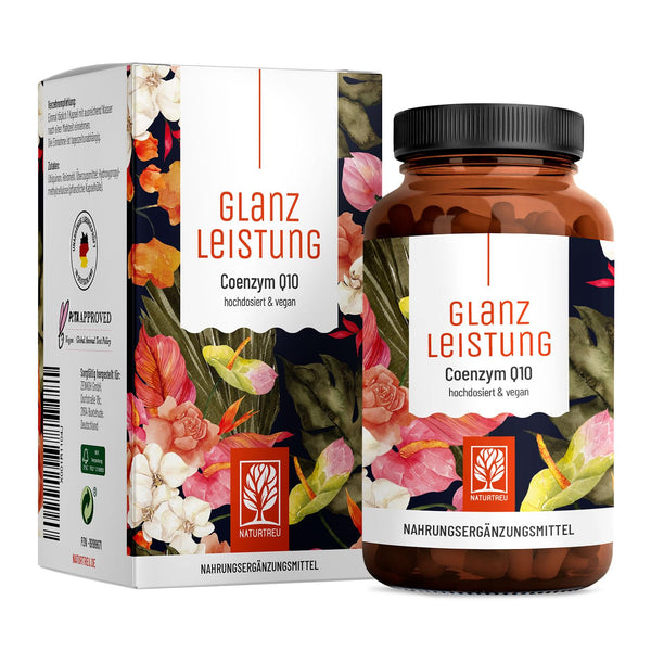 NATURTREU® Glanzleistung - koenzīma Q10 kapsulas ar lielu devu 200 mg vienā kapsulā - 90 vegānas kapsulas 3 mēnešiem - tīrs ubikinons no augu fermentācijas