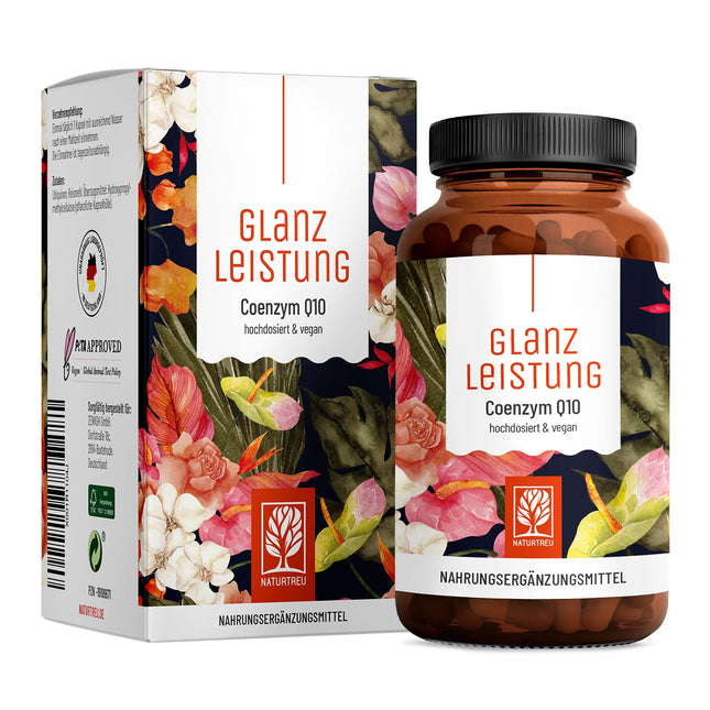 NATURTREU® Glanzleistung - koenzīma Q10 kapsulas ar lielu devu 200 mg vienā kapsulā - 90 vegānas kapsulas 3 mēnešiem - tīrs ubikinons no augu fermentācijas