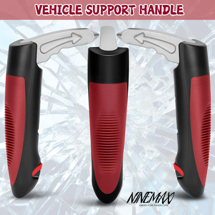 NINEMAX automašīnas izkāpšanas palīglīdzeklis senioriem, divdaļīgs rokturis automašīnām, lai izkāptu no automašīnas, ar jostas griezēju grūtniecēm ar invaliditāti (sarkans)