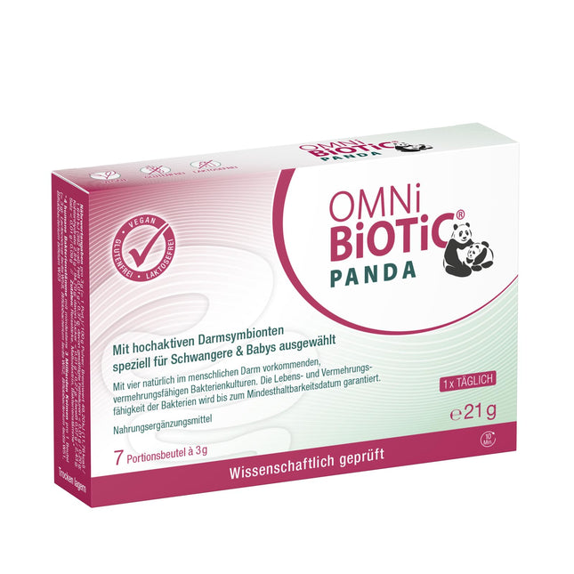 OMNi BiOTiC PANDA | 7 porcijas (21 g) | 4 baktēriju celmi | 3 miljardi baktēriju vienā dienas devā | Pulveris | Vegāns | Bez glutēna | Bez laktozes | Ikdienas lietošanai | Piemērots mātei un bērnam