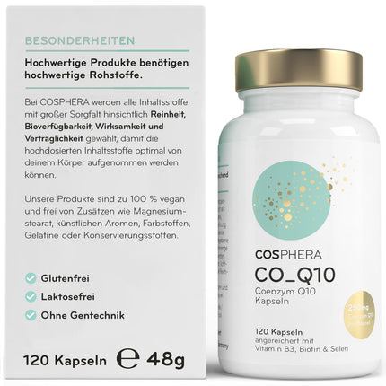 Koenzīms Q10 - augsta deva ar 250 mg vienā kapsulā. 120 vegāniskas kapsulas 4 mēnešu krājumā - bagātinātas ar biotīnu un niacīnu, lai veicinātu normālas ādas uzturēšanu un normālu enerģijas vielmaiņu.