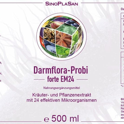 Zarnu floras probiotikas forte EM24 | 24 dzīvi baktēriju celmi | 30 miljardi KVV | nekavējoties veidojot kolonijas | 500 ml | dabisks ražošanas process