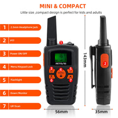 Retevis RA635 rācija, liela darbības rādiusa PMR446 rācija pieaugušajiem, bērniem, 16 kanāli, CTCSS/DCS, VOX, LED lukturītis, bezmaksas dāvanas Lieldienu slēpošanai, āra aktivitātēm